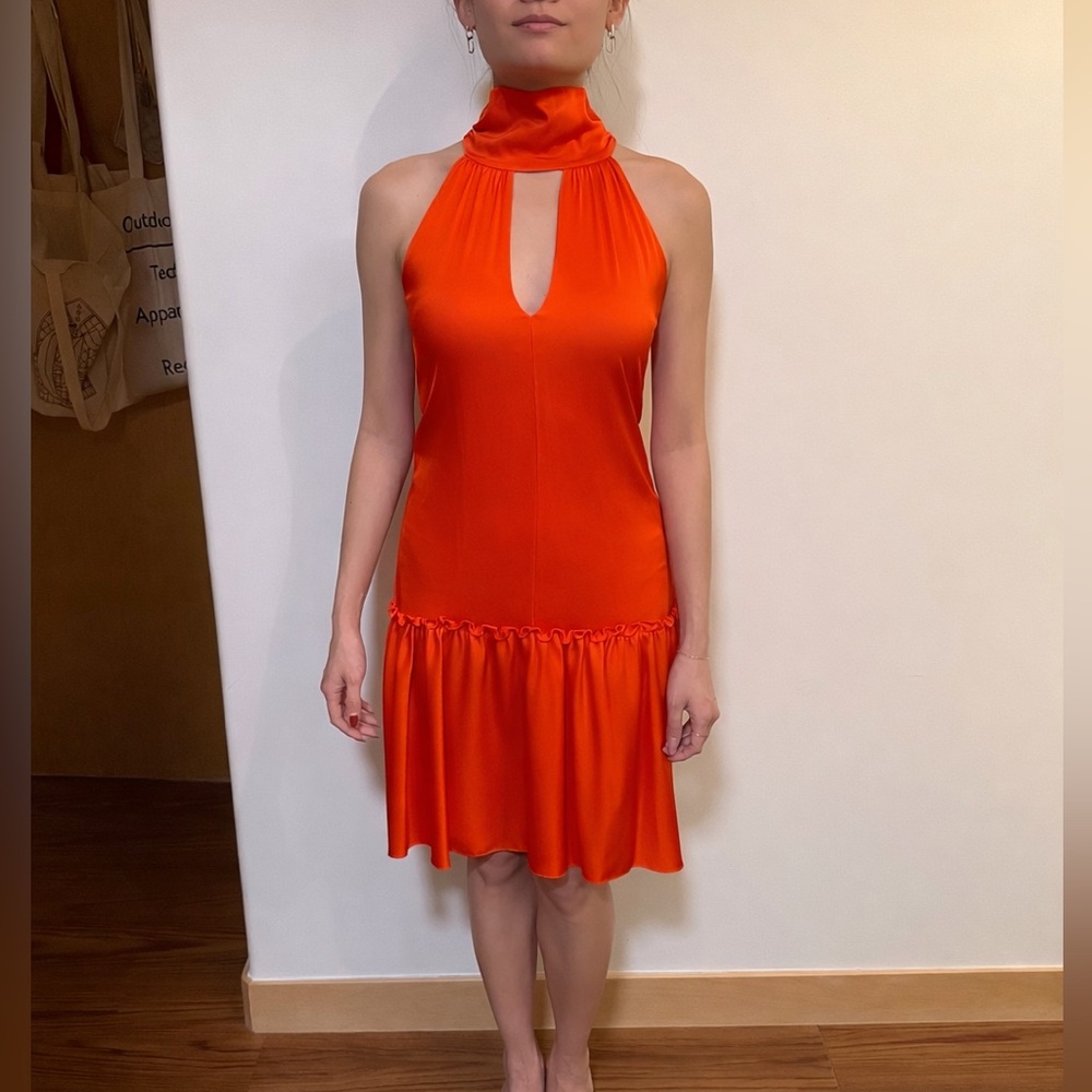 Milly Orange Halter Keyhole Drop-Waist Mini Dress